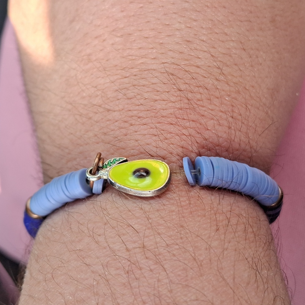 Avocado Charm Beaded Bracelet in Blue, White & Lime - Picture 5 of 5